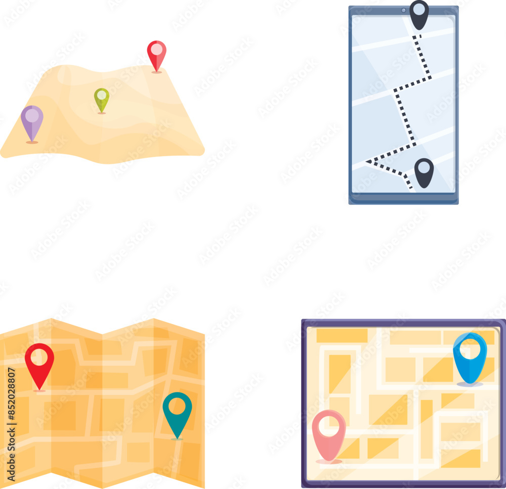 Aufkleber navigation concept icons set cartoon vector. gps navigation map on device screen. mobile gps service