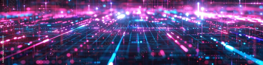 Aufkleber dark tech background with fragmented grid connections, illuminated by neon highlights, emphasizing t