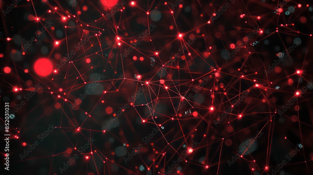 Poster this moody, dark abstract showcases a network of technology nodes and connections illuminated by sub