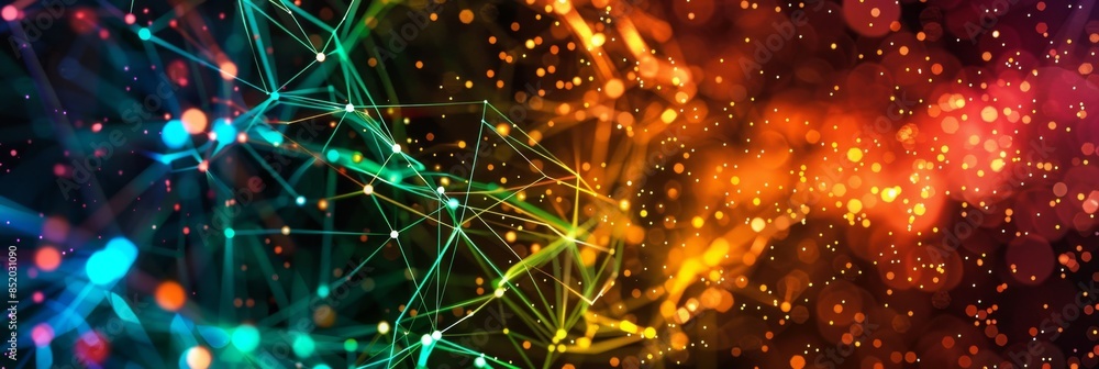 Poster digital transformation, a vibrant abstract background with flowing data streams and digital icons, s
