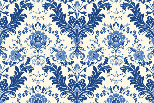 Blu royal pattern on white backround, regency style