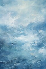 Abstract art of blue ocean waves and sky. Concepts of marine, sea, nature, and tranquility. Oil painting. Metaphorical associative card. Psychological abstract picture. Vertical
