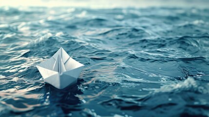 A paper boat representing Earth sails on the vast ocean embodying themes of faith and religion