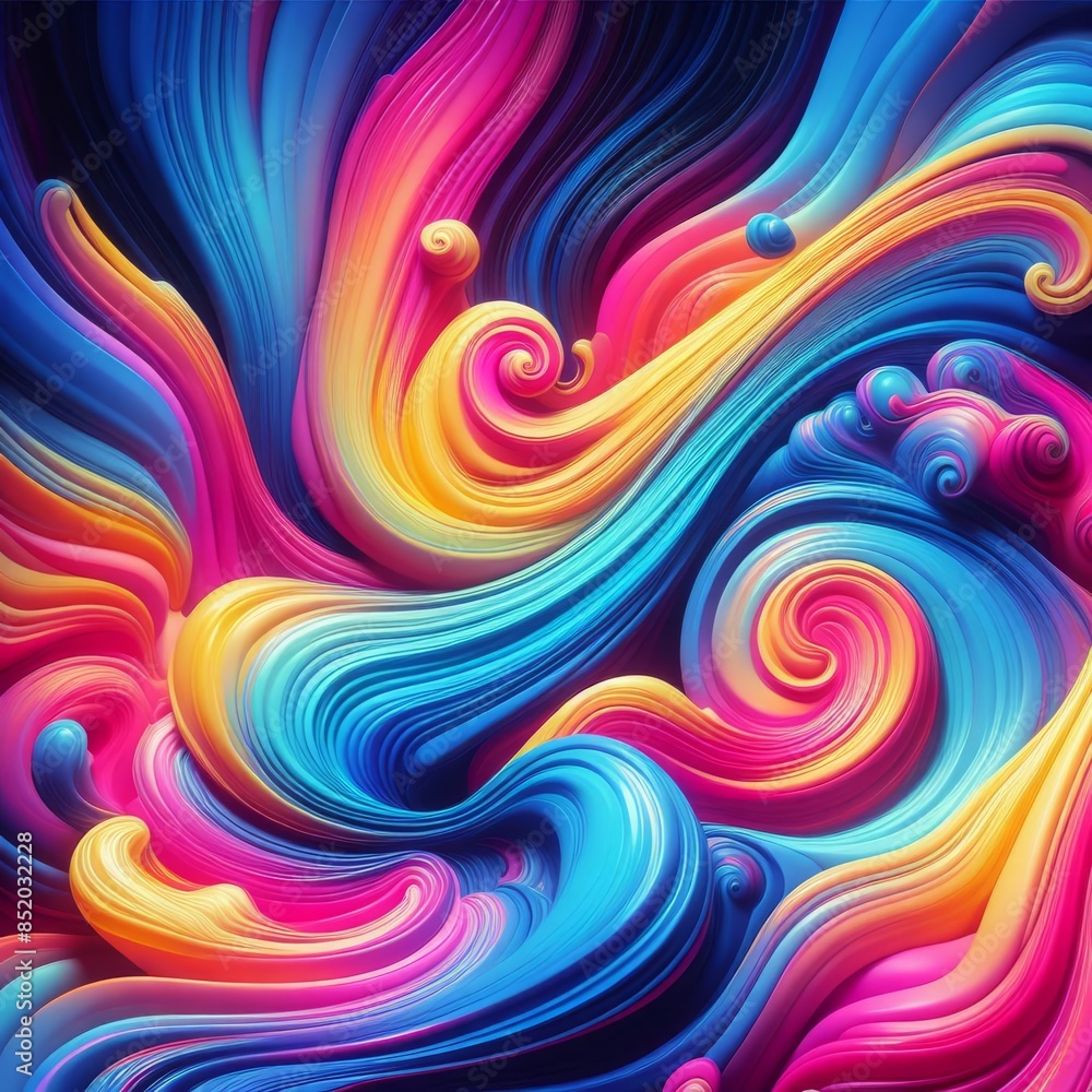 Poster a vibrant digital artwork featuring swirling waves of bright, multicolored lines. the dynamic, flowi