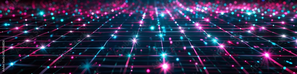 Aufkleber broken grid pattern on a dark background, illuminated by scattered neon lights for a modern chaotic 