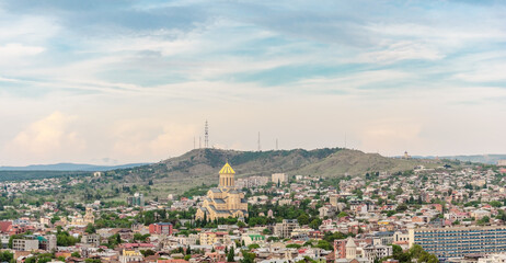 Obraz premium View of Tbilisi from a high point. Tourist view of the Georgian city of Tbilisi.