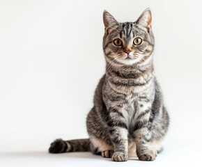 Fototapeta premium Beautiful short hair cat sitting on a white background 