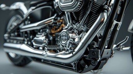 Obraz premium Close-up of shiny motorcycle engine with intricate details
