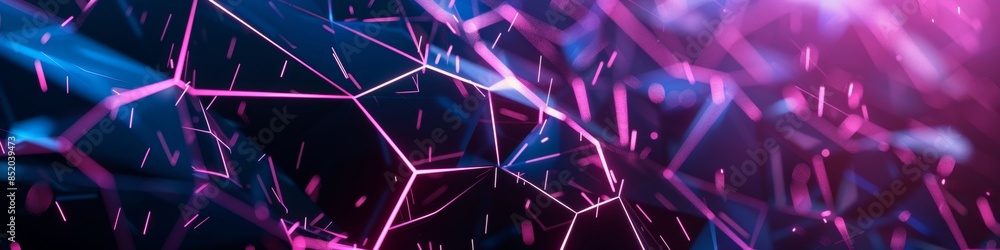 Aufkleber dark background with a broken polygonal grid, illuminated by minimalistic neon lights, giving a chao