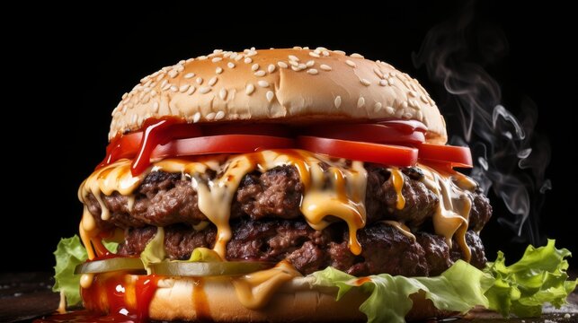 Savor the flavor  succulent hamburger soaked in savory sauce, bursting with vibrancy