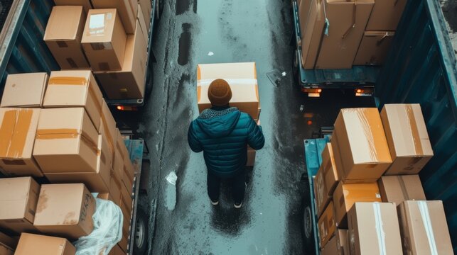 Warehouse manager watching boxes being loaded into a truck