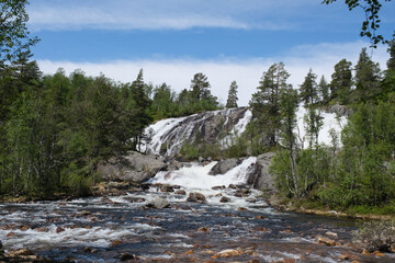 waterfall between trees in Norway