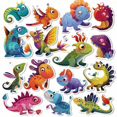Fototapeta premium Colorful Cartoon Dragons Collection