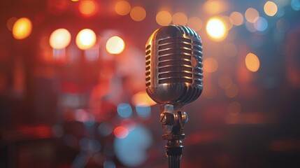Microphone on Stage With Backlit Lights
