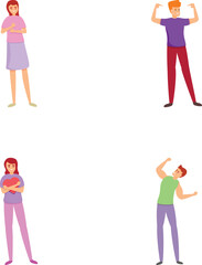 Self admiration icons set cartoon vector. Self confident people. Narcissism, psychology concept