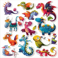 Obraz premium Colorful Cartoon Dragons Collection