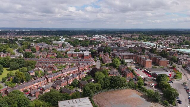 Aerial view of Wrexham, city located in Wales, United Kingdom
