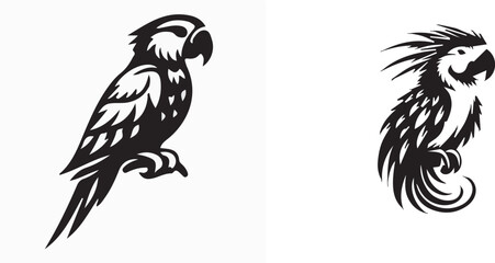 Printset of parrots silhouette on white background