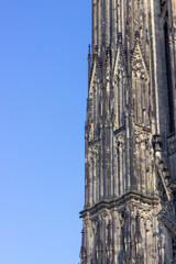Ornate gothic architecture details of Kölner Dom (Cologne Cathedral) facade in Cologne, Germany