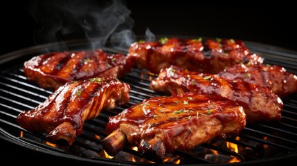 Sizzling barbecue grilling of mouthwatering pork ribs for a delectable and savory indulgence
