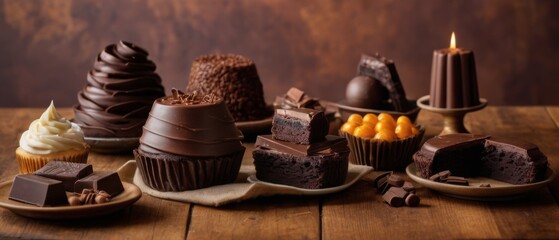 Obraz premium A vibrant and delightful photo of an assortment of mouthwatering chocolates to celebrate World Chocolate Day. The chocolates are beautifully arranged in various shapes, sizes, and colors,