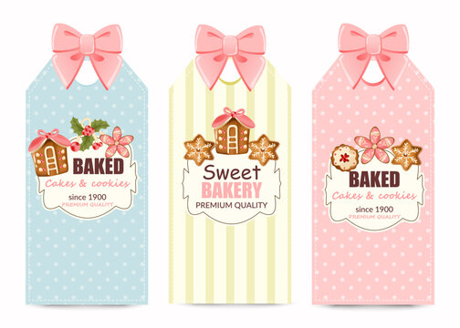 Baking stickers. Bakery stickers. Cute templates in delicate colors. Vector illustration. Decor elements