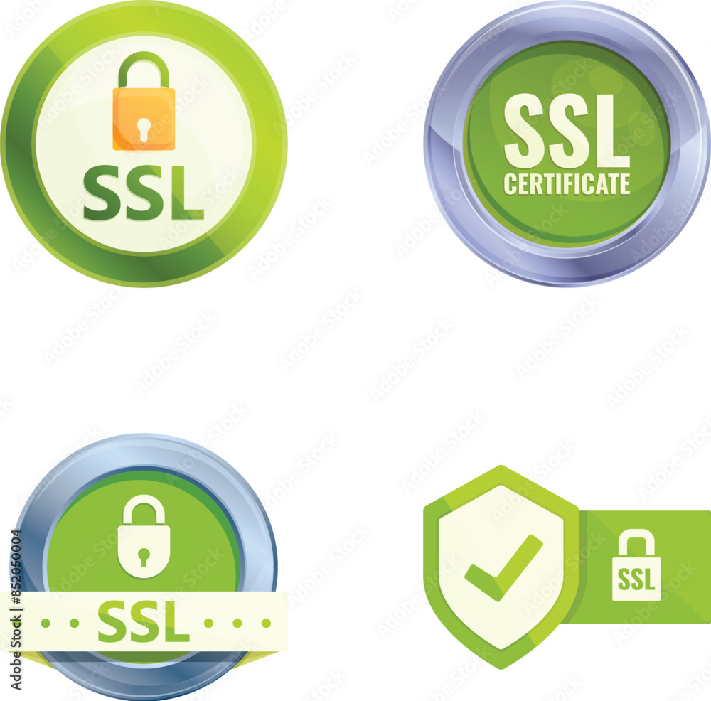 Poster ssl concept icons set cartoon vector. secure sockets layer certificate. secure online payment