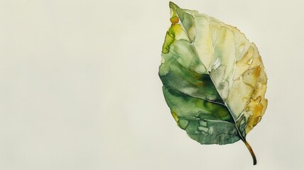 Naklejka premium Watercolor leaf painting on white background, showcasing green and yellow gradients