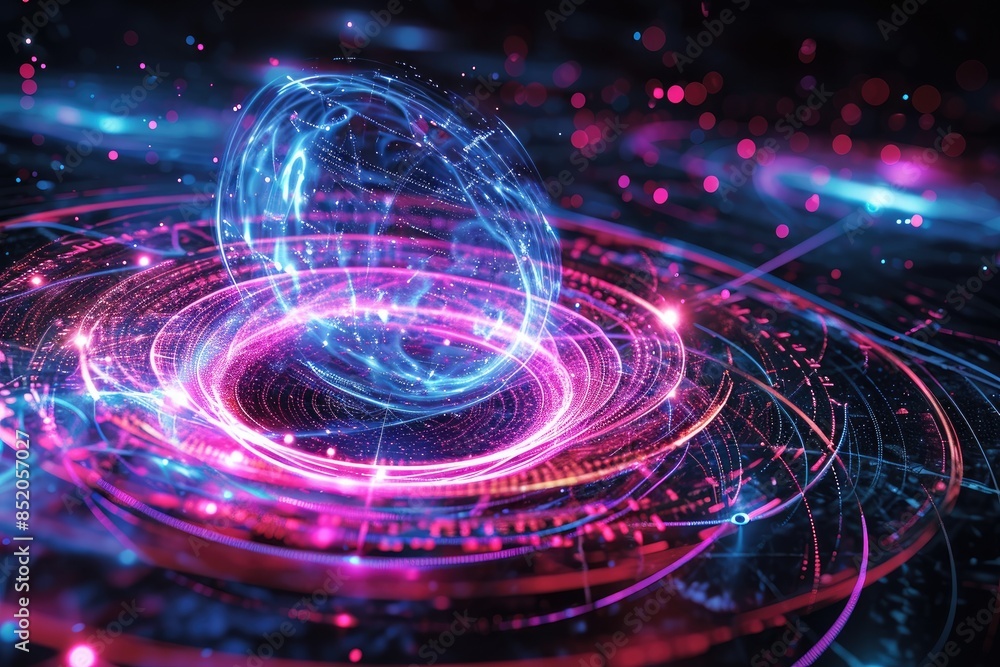 Poster a computer screen with a spiral design on it, Examine the behavior of quantum information