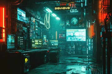 a person sitting on a bench in a dark room, Futuristic cyberpunk vibes