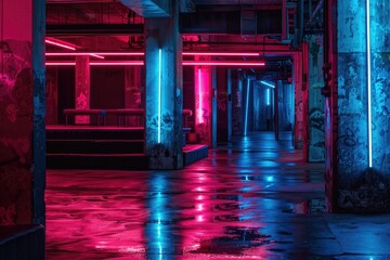 Neon Light Corridor Futuristic Room with Vibrant Lighting and couple romance  background