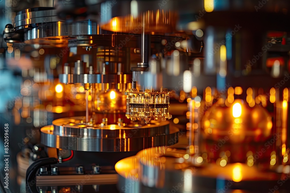 Poster a close up of a machine with many different parts, Investigate the behavior of quantum computing