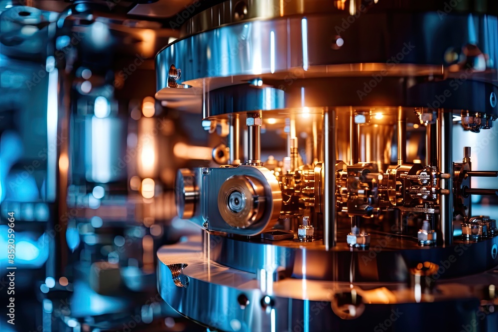 Poster a close up of a machine with many different parts, Investigate the behavior of quantum computing