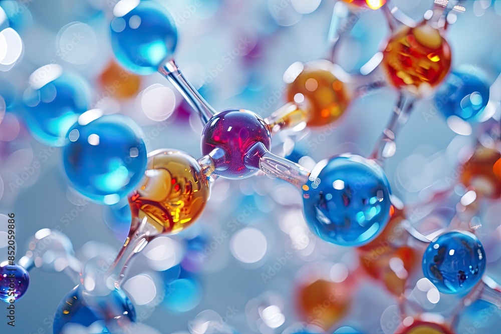 Poster a model of a model of an atom with a glass ball, investigate the principles of molecular physics