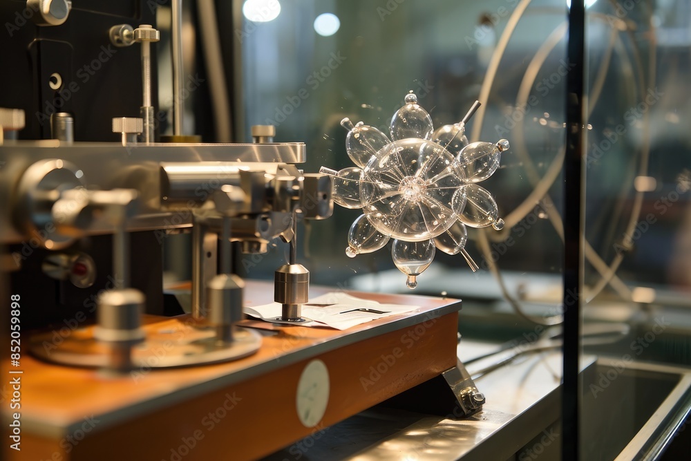 Aufkleber a model of a model of an atom with a glass ball, investigate the principles of molecular physics