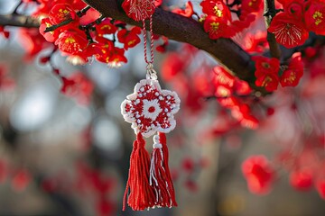 a bunch of ornaments hanging from a tree, Martisor folklore: Share and celebrate stories and legends associated with the holiday