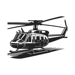 Military helicopter illustration on white background. helicopter front view vector design. Black silhouette military helicopter vector illustration.