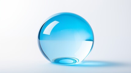 Transparent Blue Glass Sphere with Glossy Reflections on Smooth Surface