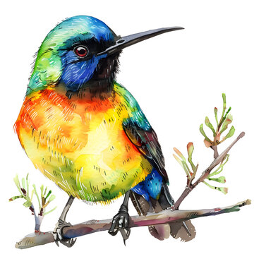 recommend clip art: Vibrant Watercolor of a Baby Sunbird on a White Background
