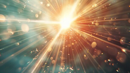Shining sun glare rays with lens flare, featuring glowing sunlight and white beams against a sky background. An ethereal and radiant visual perfect for stunning effects. Generative AI