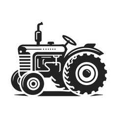 Minimalist Tractor Silhouette in Flat Vector Style Black & White. Perfect for Graphic Design Projects.