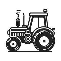 Minimalist Tractor Silhouette in Flat Vector Style Black & White. Perfect for Graphic Design Projects.