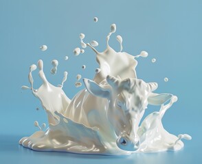 This 3D illustration shows a splash of milk in the form of a cow shape with a clipping path.