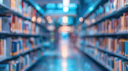 Blurred public library interior for business or education concepts