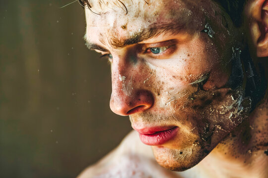 Man with scars at the skin after burn
