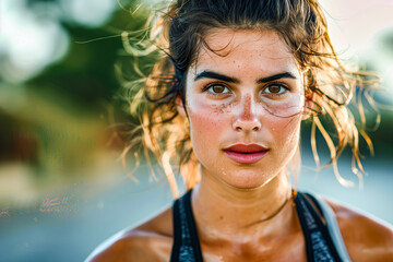 Sweaty self-confident woman training outdoor