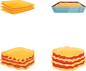 Lasagna icons set cartoon vector. Tasty meat dish. Italian cuisine