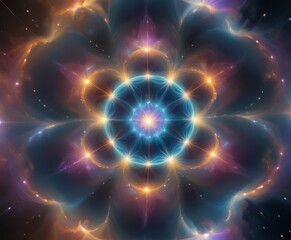 Fototapeta premium Mesmerizing abstract design featuring intricate cosmic energy patterns in vibrant neon colors, creating a sense of movement and mysticism. Ideal for sci-fi themes.. AI Generation