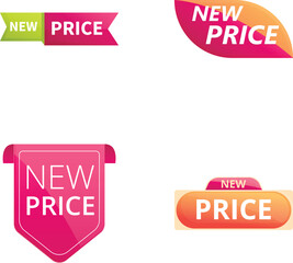 New label icons set cartoon vector. New price web tag, banner and corner. Promotion, discount on purchase