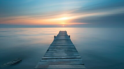 Fototapeta premium Long exposure seascape sunset with jetty soft focus motion blur spacious copy area